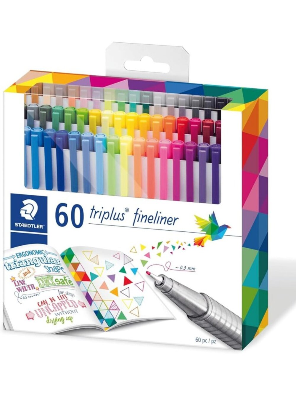 60pc Felt-Tip Pen Set - 0.3mm Assorted Colors, Water-Based Ink, Ergonomic Design